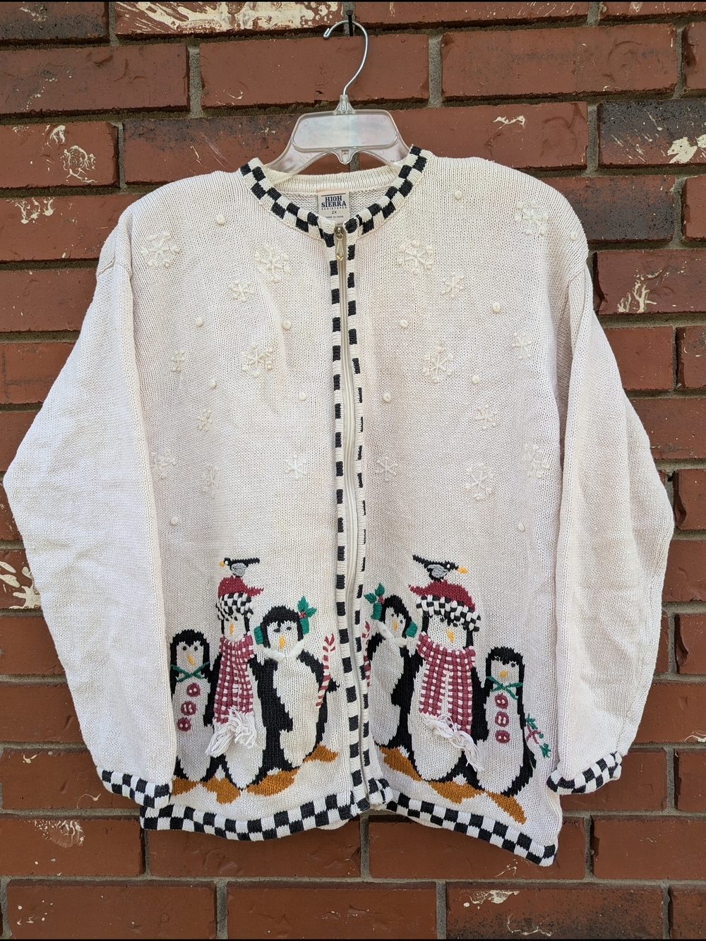 VTG High Sierra Penguin Zip Cardigan Sweater Plus 2X Checked Holiday Winter